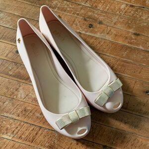 Melissa nude gold bow jelly rubber size 7 peep toe kitten heels